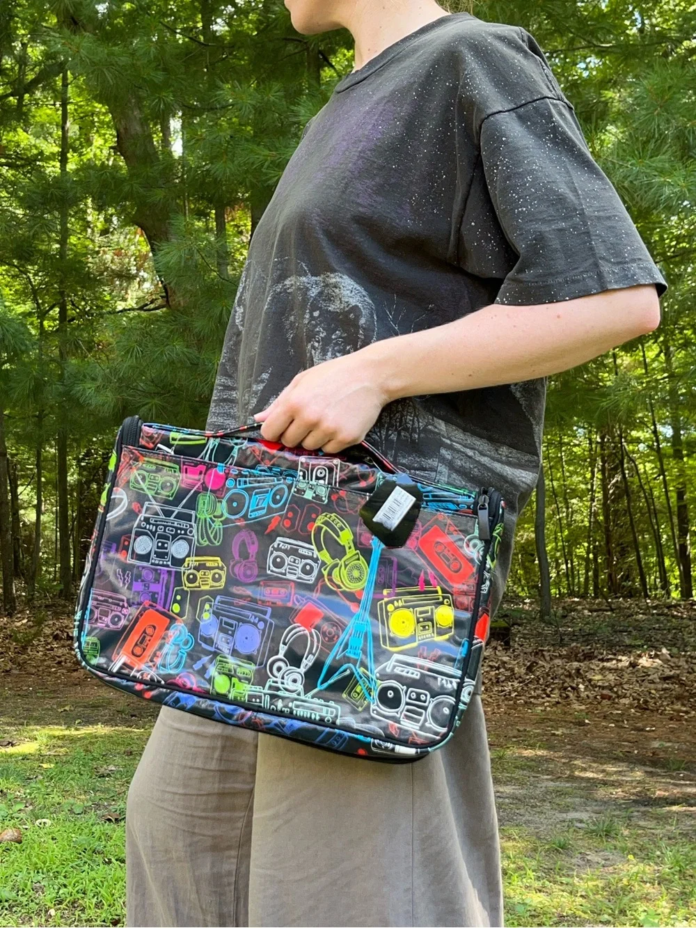 Y2K Paperchase Black Vinyl Laptop Tablet Tech Case Back To School Retro Boombox